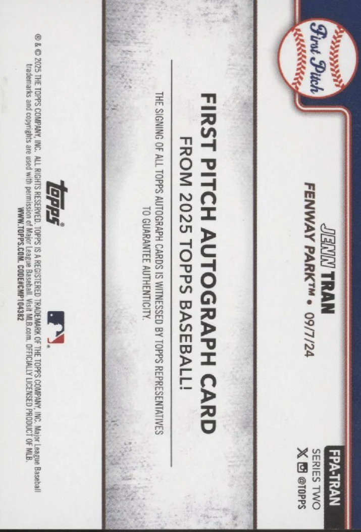 Jenn Tran 2025 Topps Series 2 First Pitch Auto #FPA-TRAN - Image 2