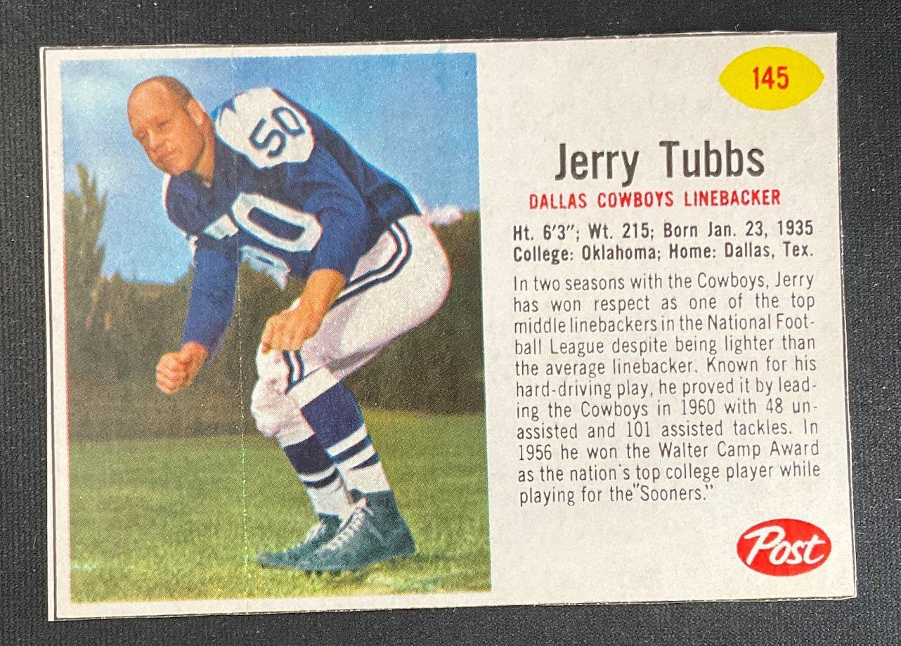 Jerry Tubbs 1962 Post Cereal Handcut #145 Dallas Cowboys EX - Image 3