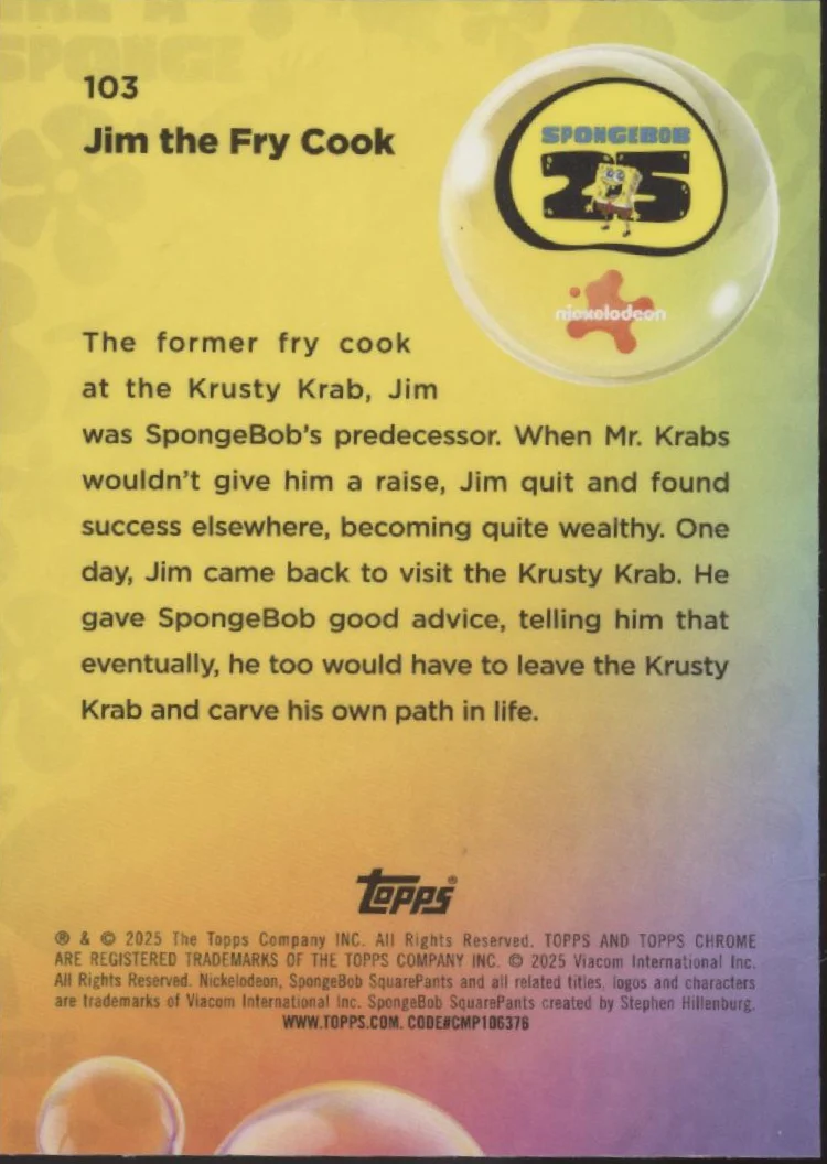 Jim the Fry Cook 2025 Chrome Spongebob Squarepants Blue Lava Lamp Refractor /99 - Image 2