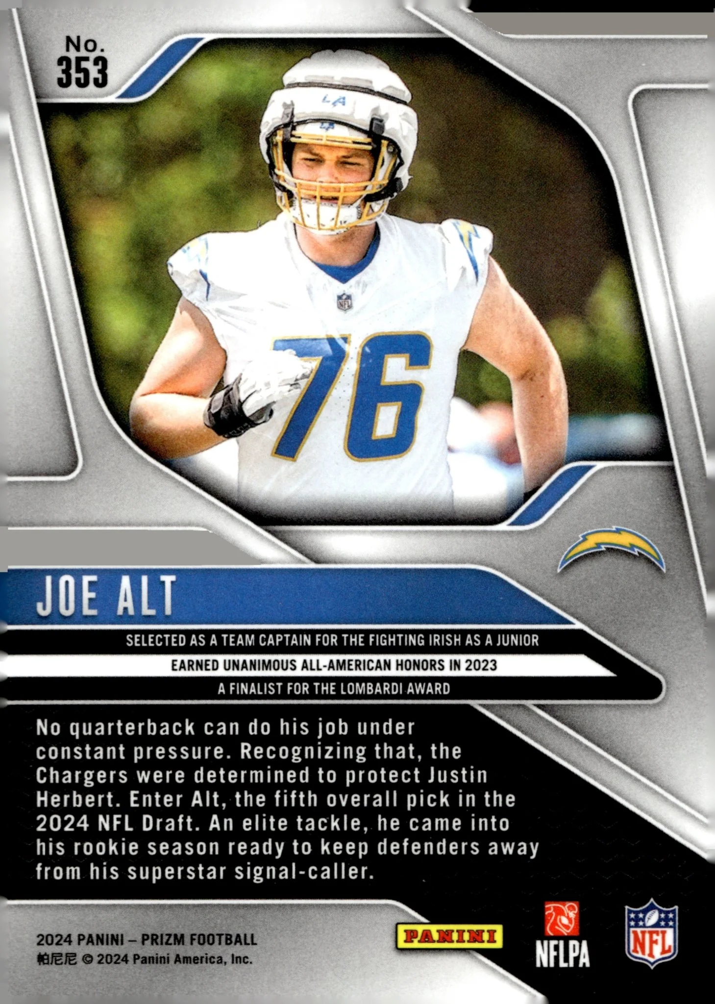 Joe Alt 2024 Panini Prizm RC #353 - Image 2