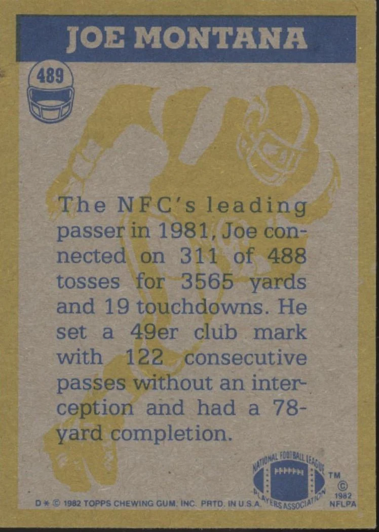Joe Montana 1982 Topps In Action #489 San Francisco 49ers EX #2 - Image 2