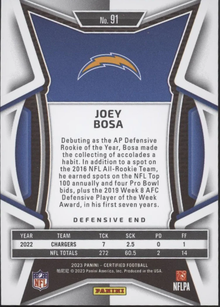 Joey Bosa 2023 Panini Certified Blue 02/20 #91 - Image 2