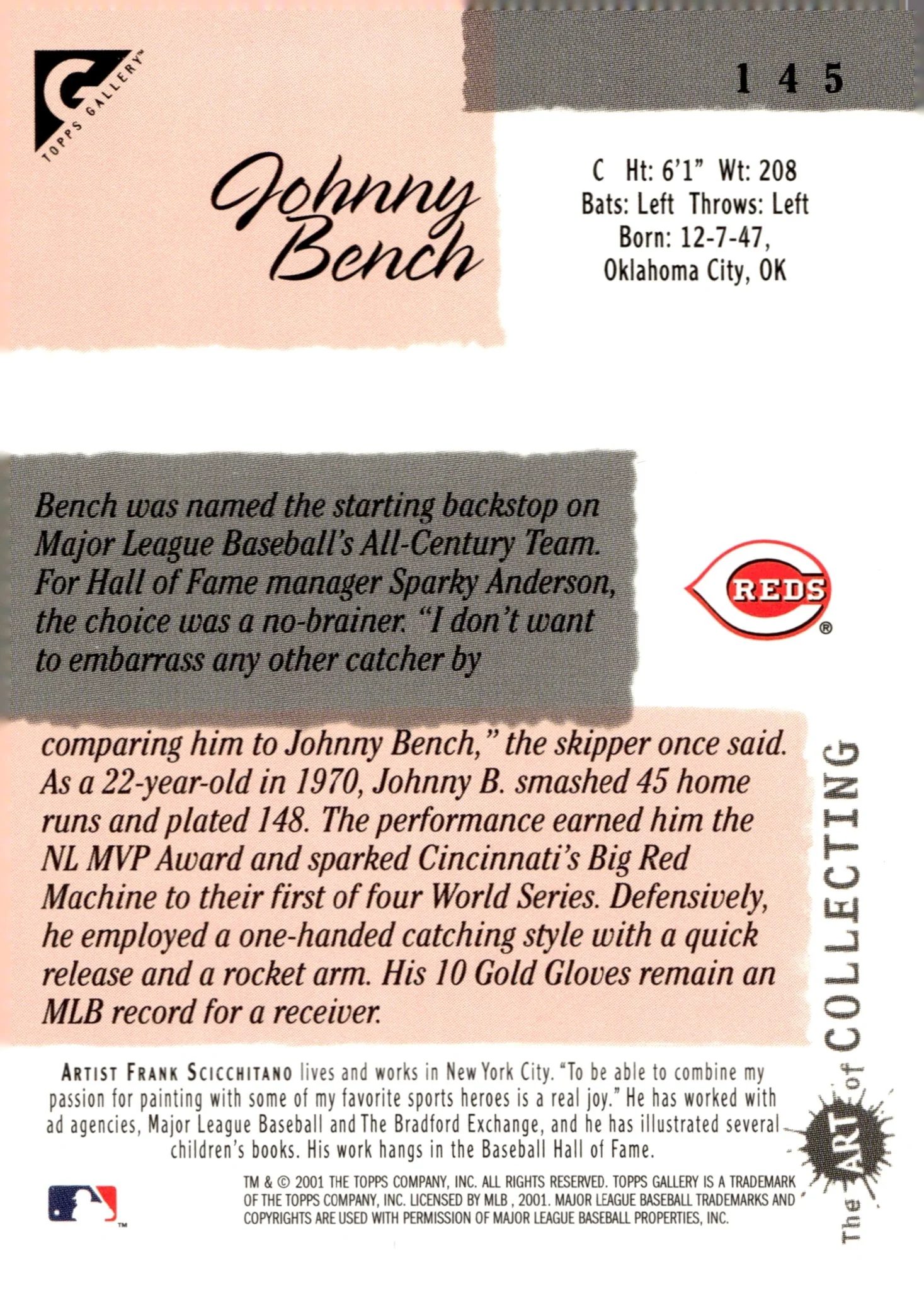Johnny Bench 2001 Topps Gallery #145 - Image 2