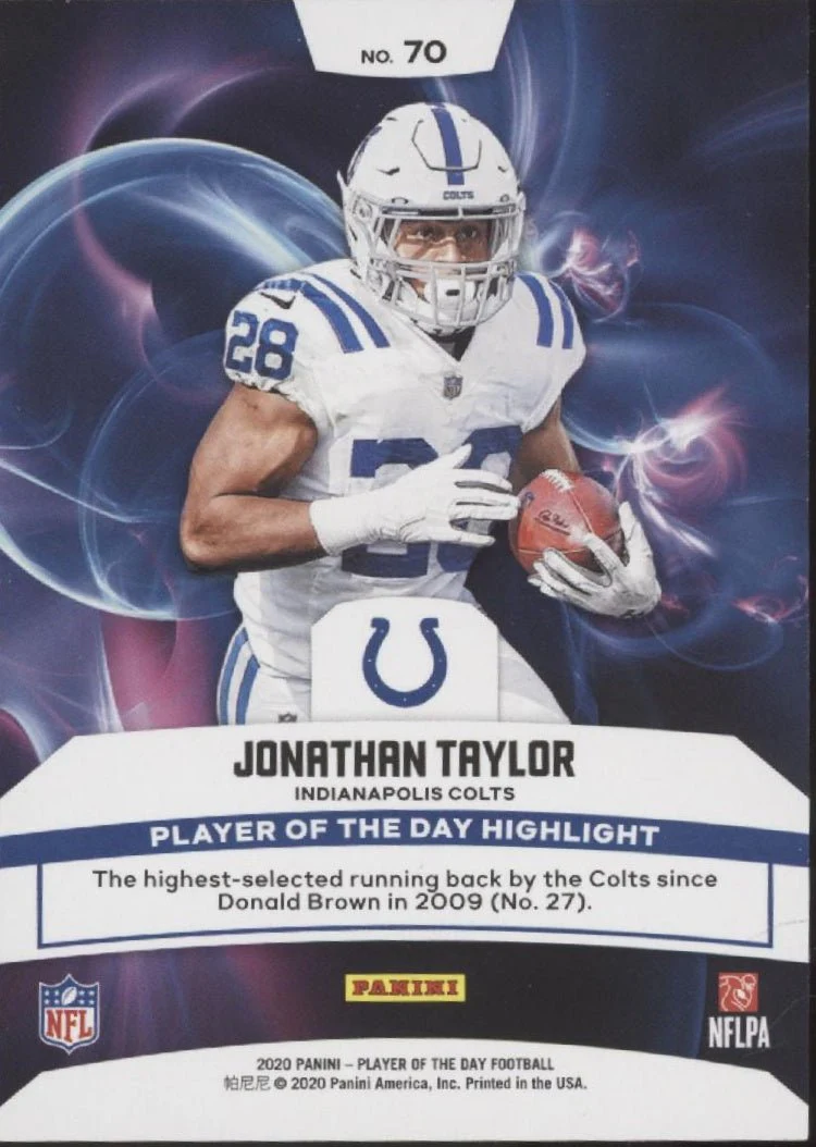Jonathan Taylor 2020 Panini Player of the Day RC #70 - Image 2