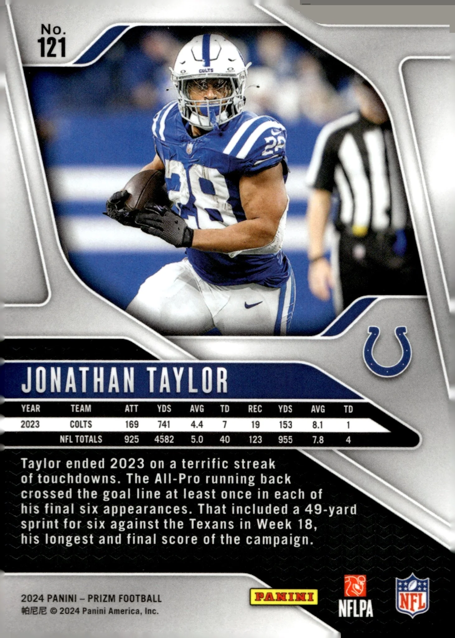 Jonathan Taylor 2024 Panini Prizm #121 - Image 2