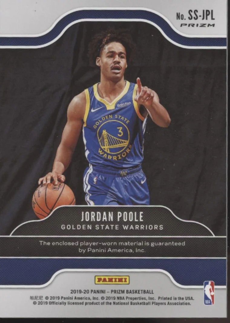 Jordan Poole 2019-20 Panini Sensational Orange Ice Prizm Swatch #SS-JPL - Image 2