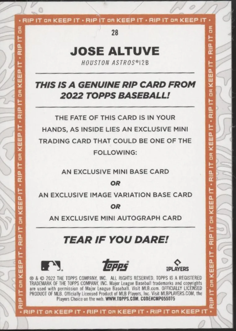 Jose Altuve 2022 Topps Rip Card Orange 59/75 #28 - Image 2