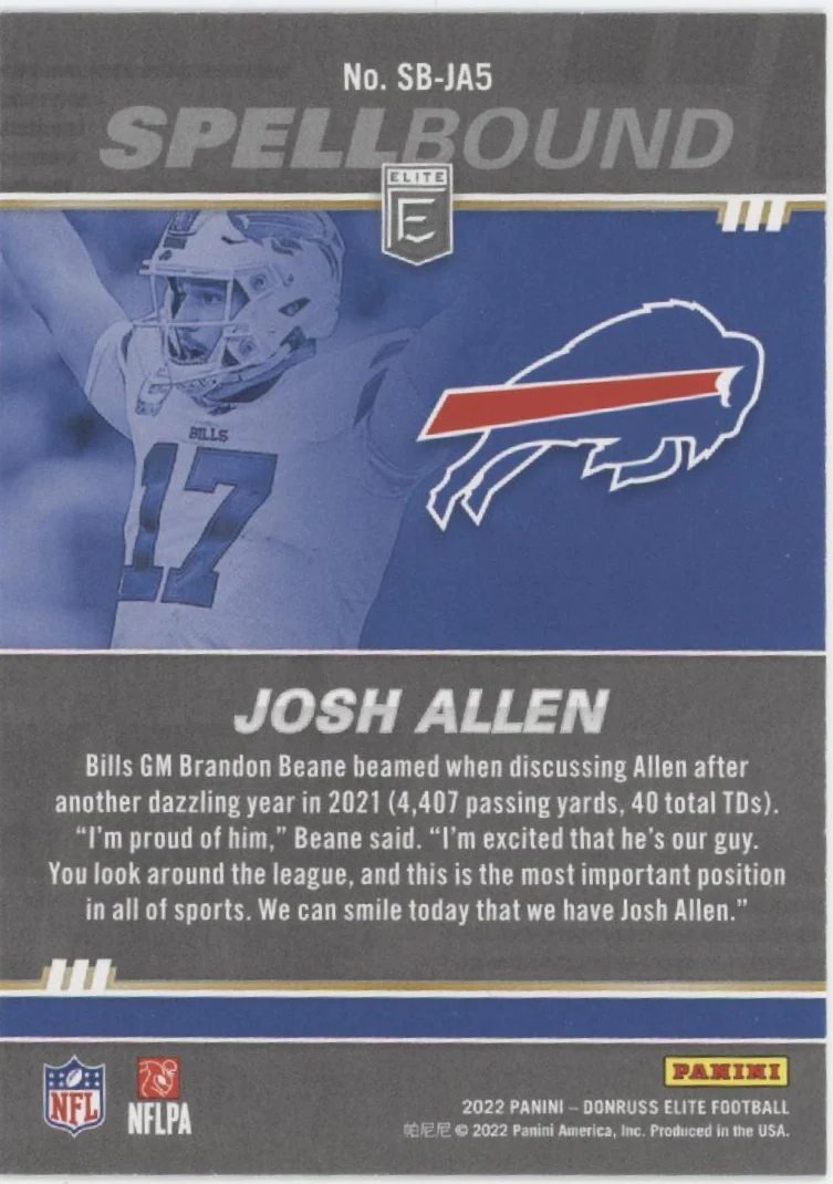 Josh Allen 2022 Panini Donruss Elite Spellbound "ALLEN" Lot - Image 11