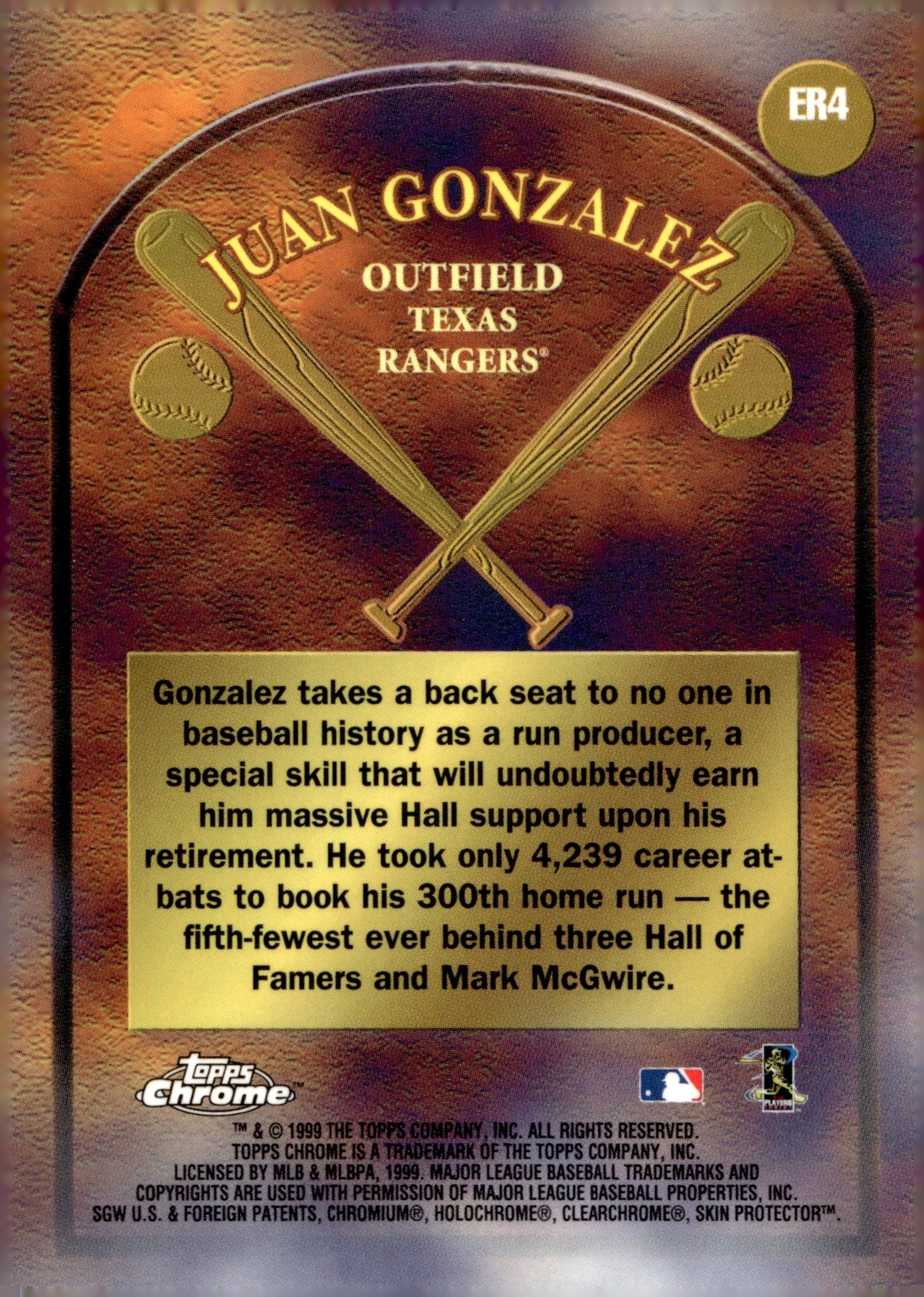 Juan Gonzalez 1999 Topps Chrome Early Road to the Hall #ER4 #1 - Image 2