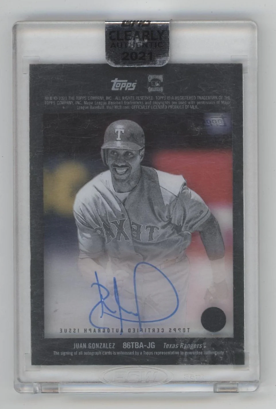Juan Gonzalez 2021 Topps Clearly Authentic Green Auto 47/99 #86TBA-JG - Image 2