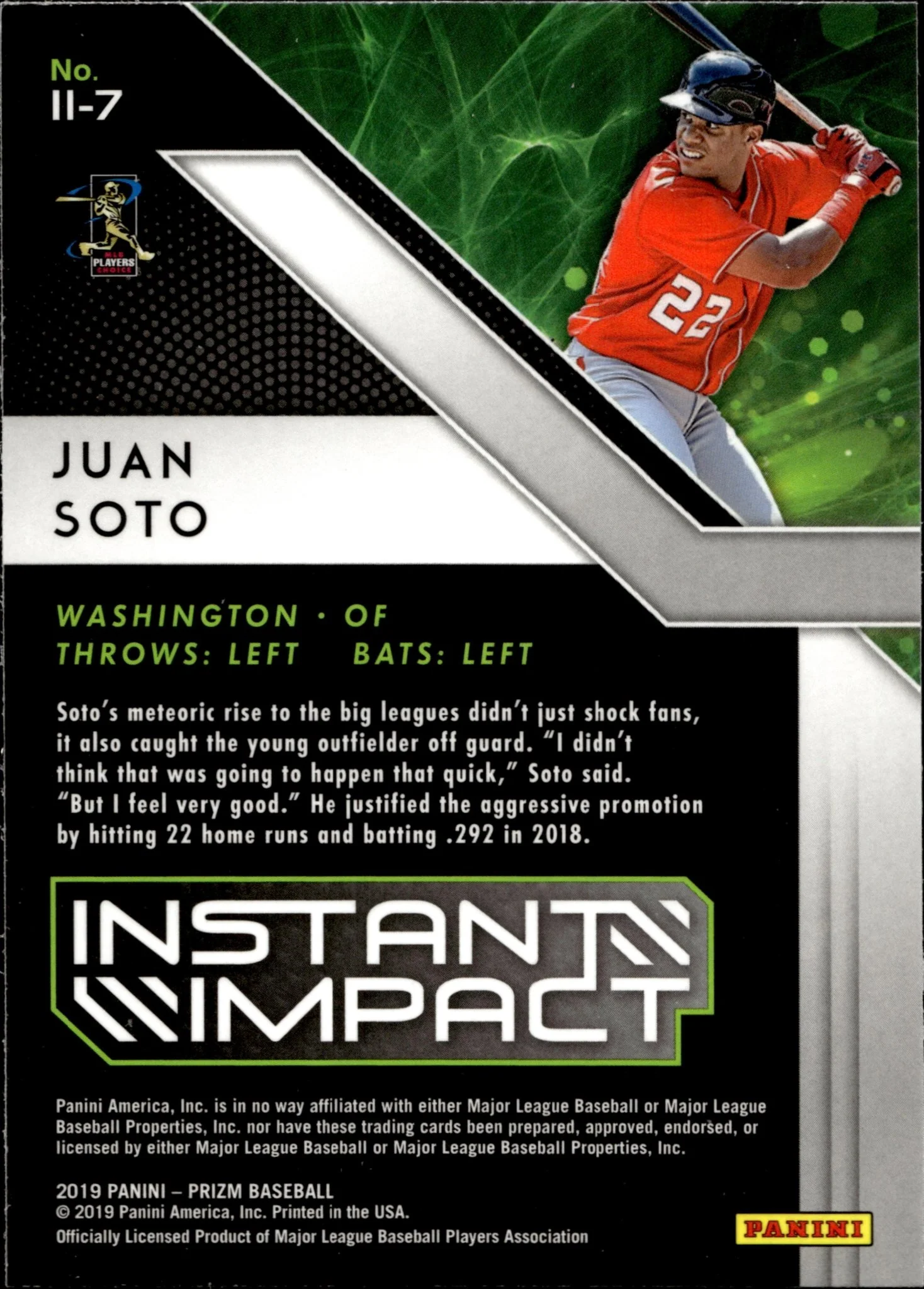 Juan Soto 2019 Panini Prizm Instant Impact #II-7 - Image 2