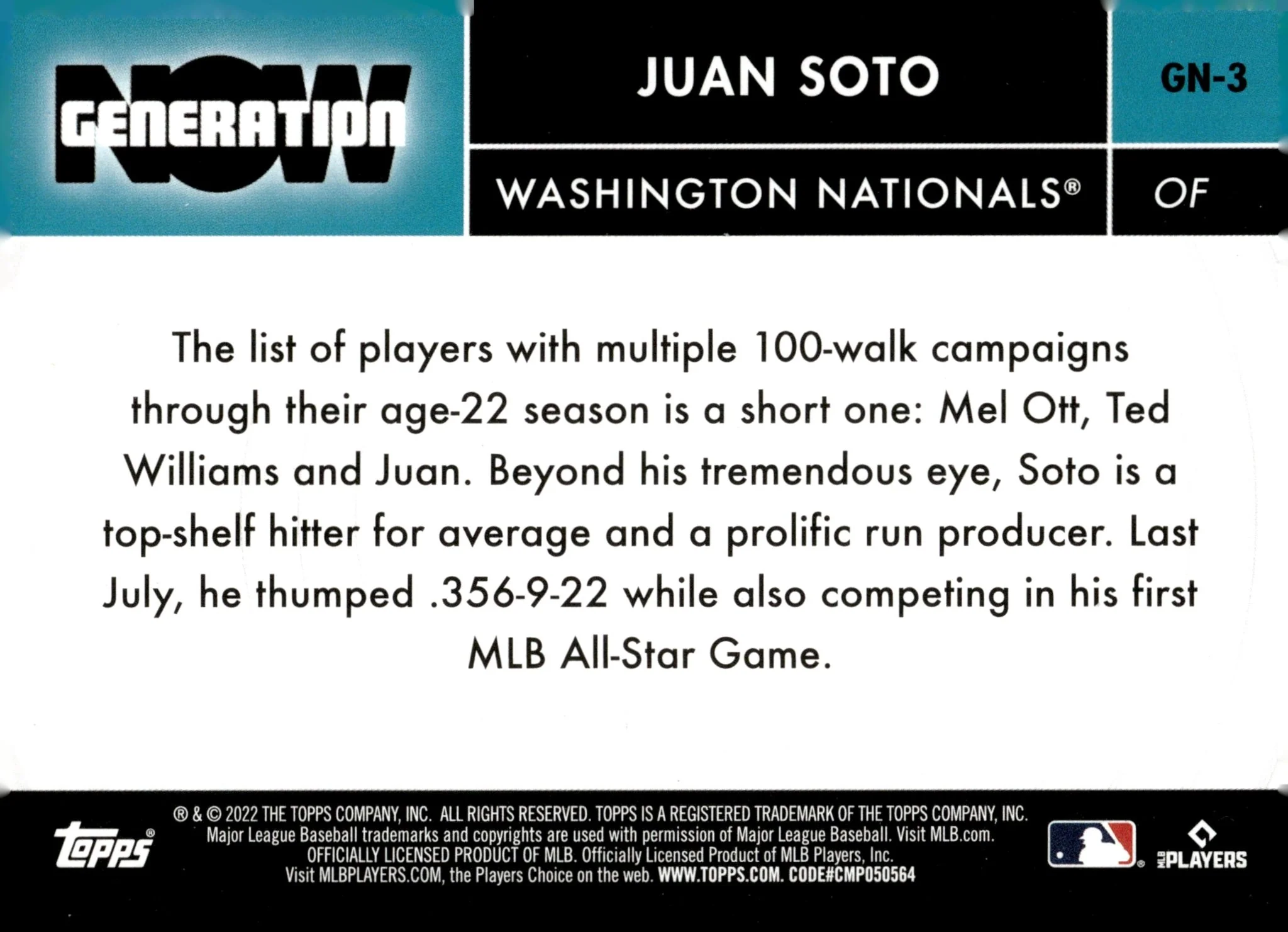 Juan Soto 2022 Topps Generation Now #GN-3 - Image 2