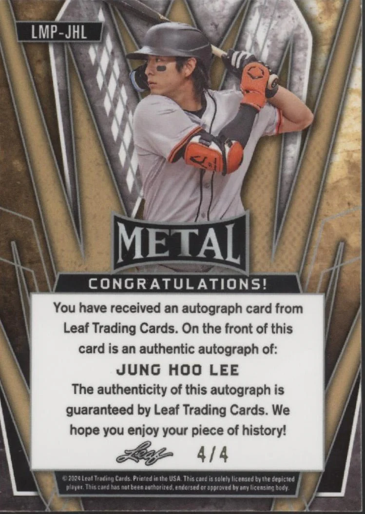 Jung Hoo Lee 2024 Leaf Metal 2024 Preview RC Auto 4/4 #LMP-JHL - Image 2