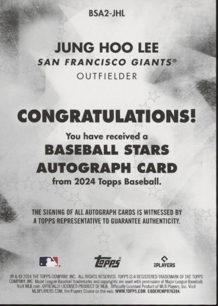 Jung Hoo Lee 2024 Topps Series 2 Stars RC Auto #BSA2-JHL - Image 2