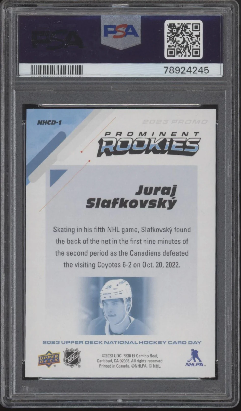 Juraj Slafkovsky 2023-24 UD National Hockey Card Day RC #NHCD-1 PSA 10 #2 - Image 2