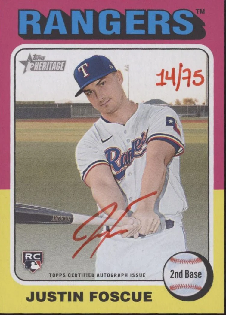 Justin Foscue 2024 Topps Heritage High Number RC Auto 14/75 #ROA-JU