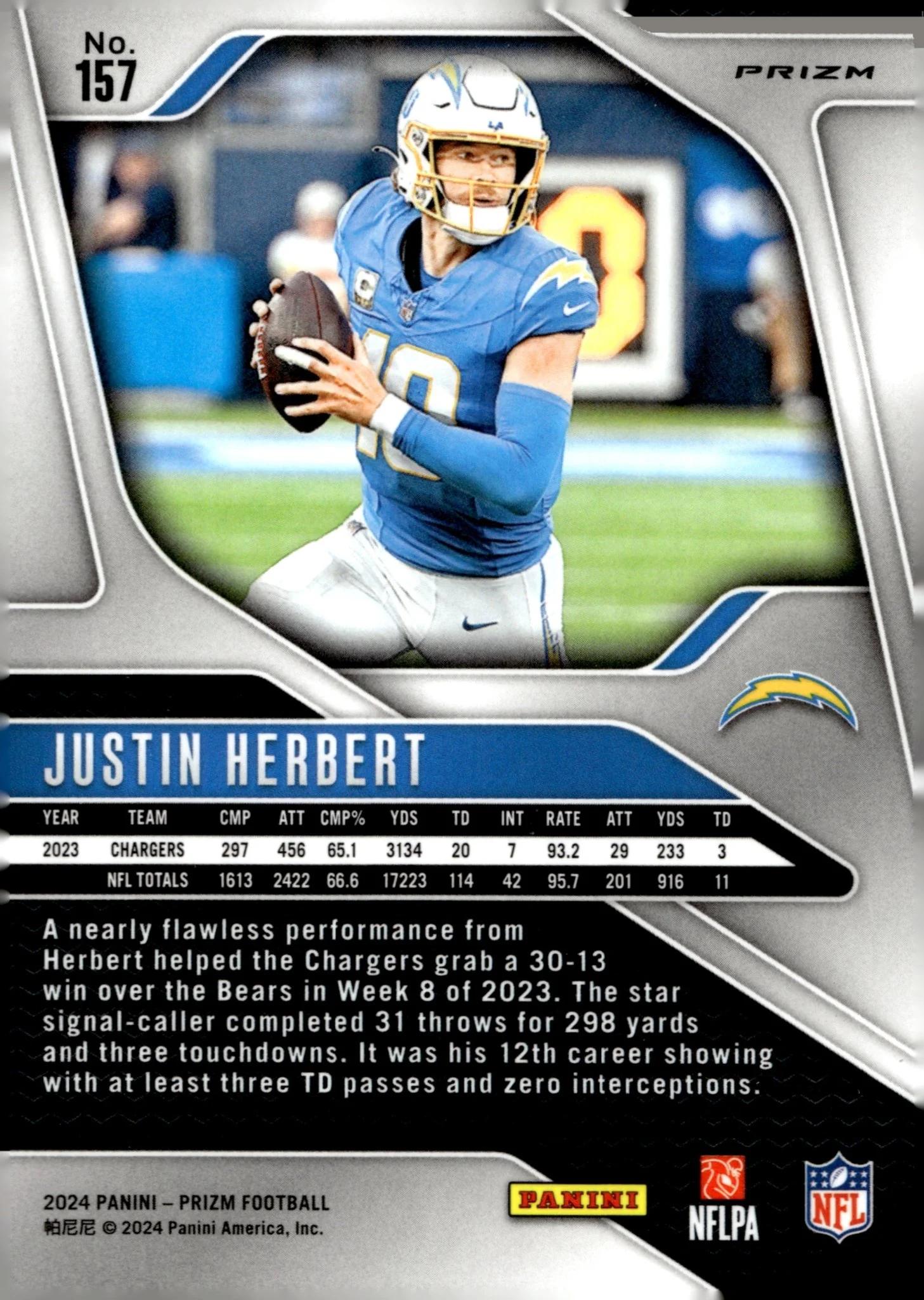 Justin Herbert 2024 Panini Prizm Red White & Blue Prizm #157 - Image 2