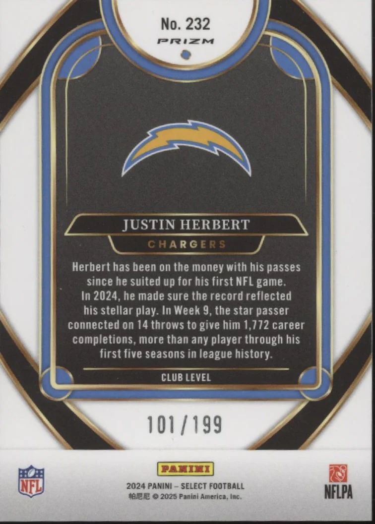 Justin Herbert 2024 Panini Select White Shock Prizm 101/199 #232 - Image 2