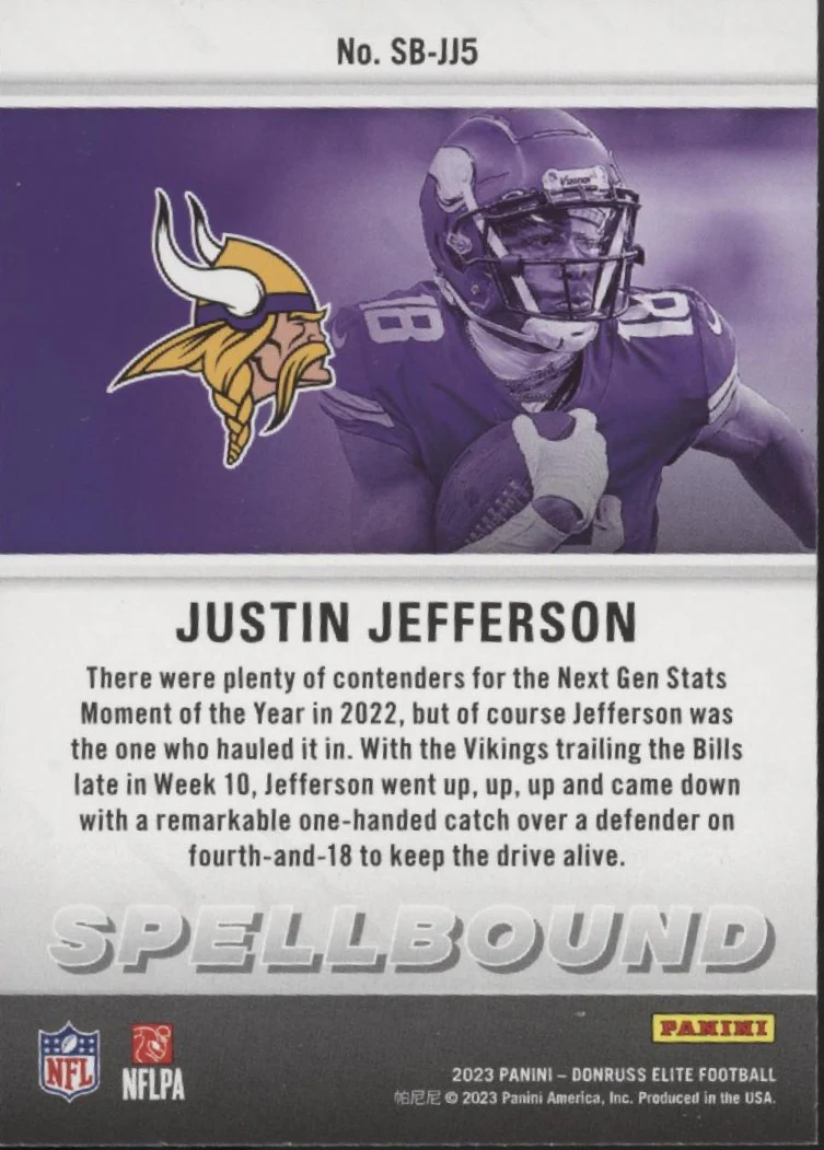 Justin Jefferson 2023 Panini Donruss Elite Spellbound "JEFFERSON" Lot - Image 11