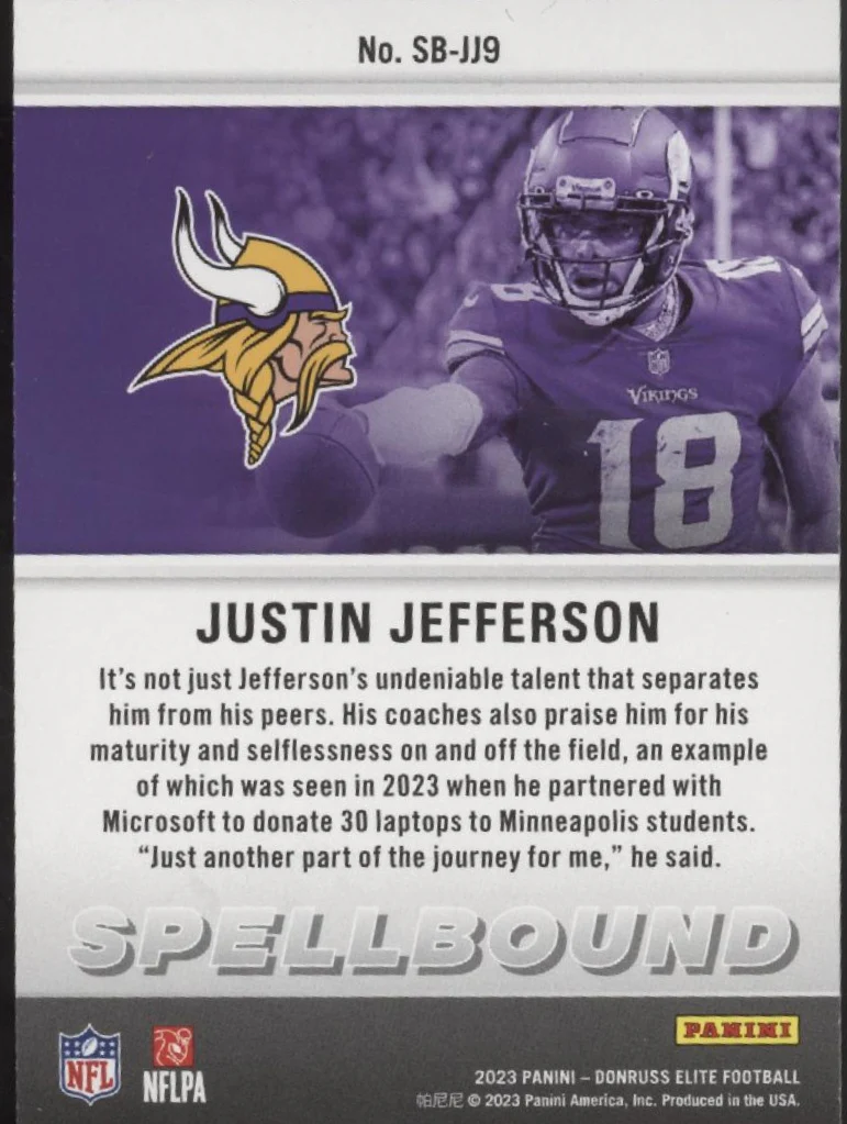Justin Jefferson 2023 Panini Donruss Elite Spellbound "JEFFERSON" Lot - Image 19