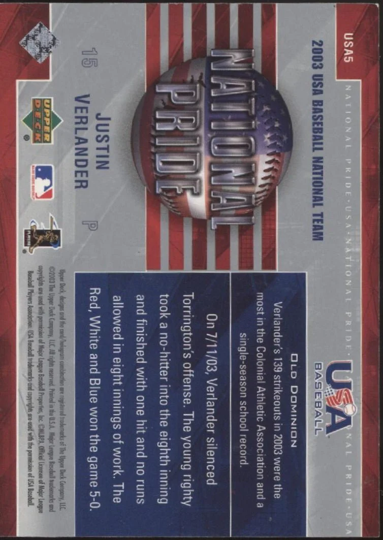 Justin Verlander 2003 Upper Deck National Pride #USA5 - Image 2