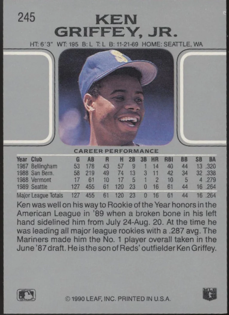 Ken Griffey Jr. 1990 Leaf #245 #3 - Image 2