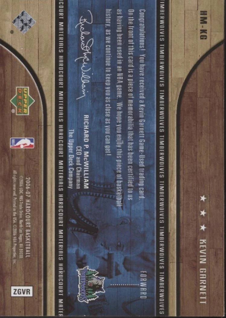 Kevin Garnett 2006-07 Upper Deck Hardcourt Swatch #HM-KG - Image 2