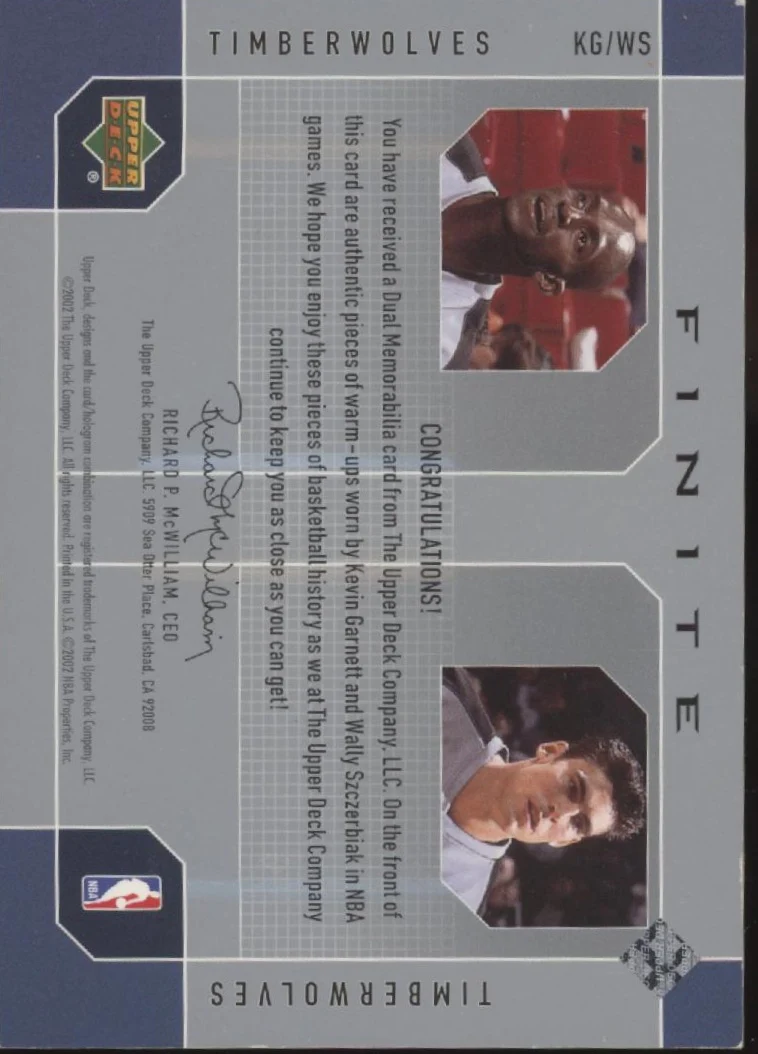 Kevin Garnett / Wally Szczerbiak 2002-03 Upper Deck Finite Swatches #KG-WS - Image 2