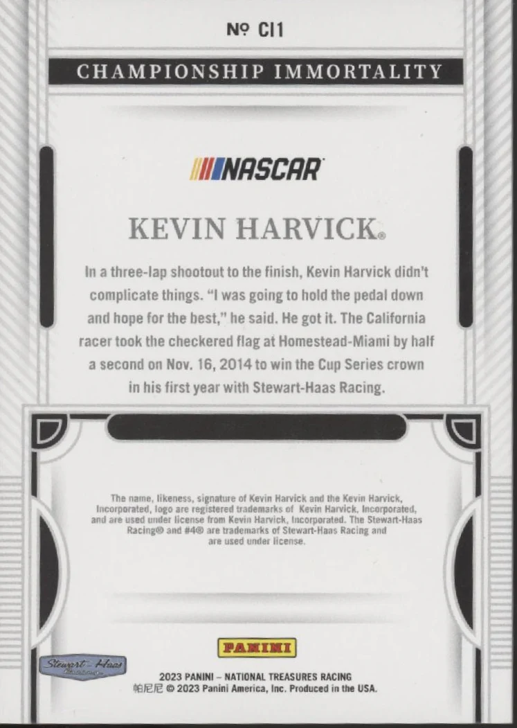 Kevin Harvick 2023 Panini National Treasures Championship Immortality 02/25 - Image 2
