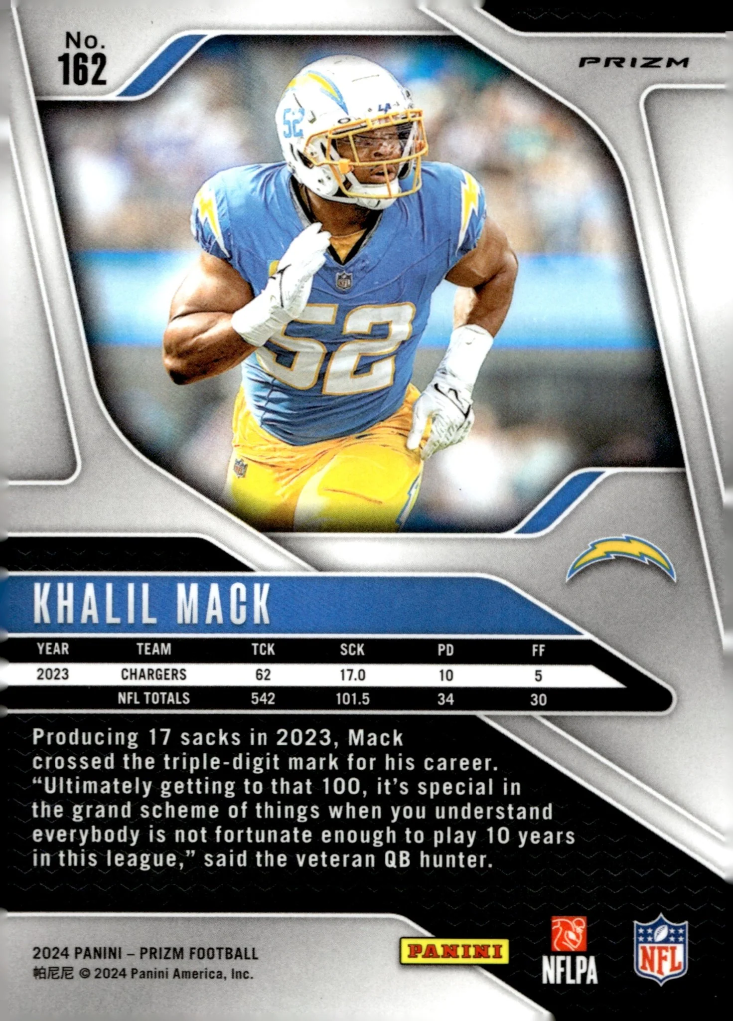 Khalil Mack 2024 Panini Prizm Red White & Blue Prizm #162 - Image 2