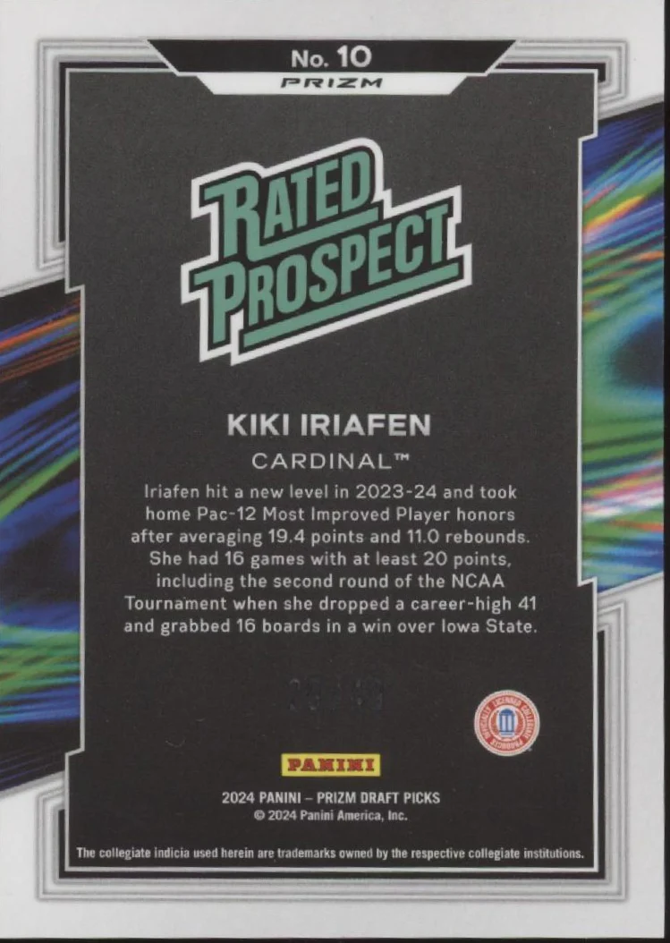 Kiki Iriafen 2024 Prizm Draft Picks Rated Prospect Orange Pulsar Prizm 29/49 - Image 2