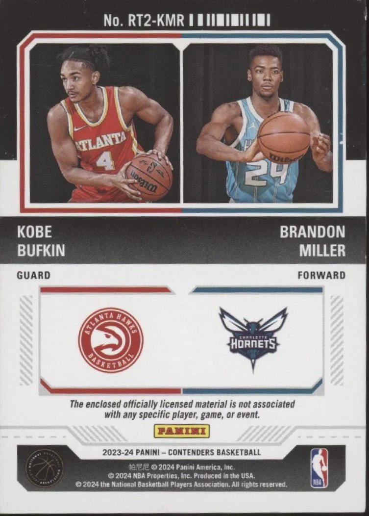 Kobe Bufkin / Brandon Miller 2023-24 Panini Contenders Rookie Ticket Swatches RC - Image 2