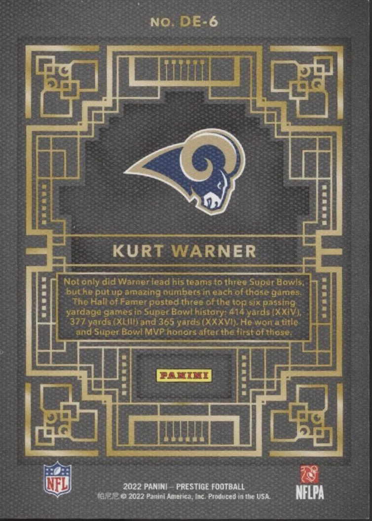 Kurt Warner 2022 Panini Prestige Decorated #DE-6 - Image 2