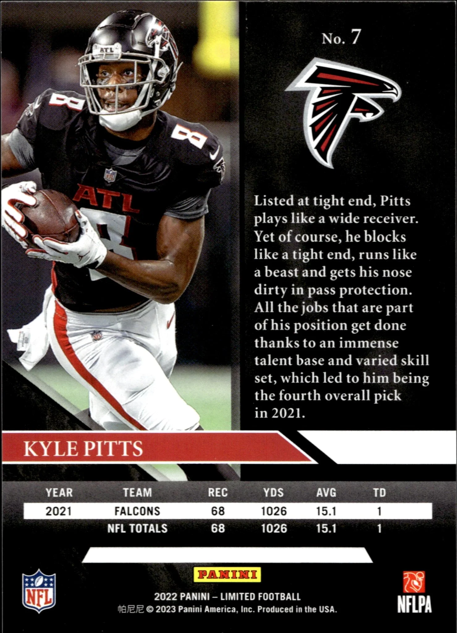Kyle Pitts 2022 Panini Limited Red 25/49 #7 - Image 2