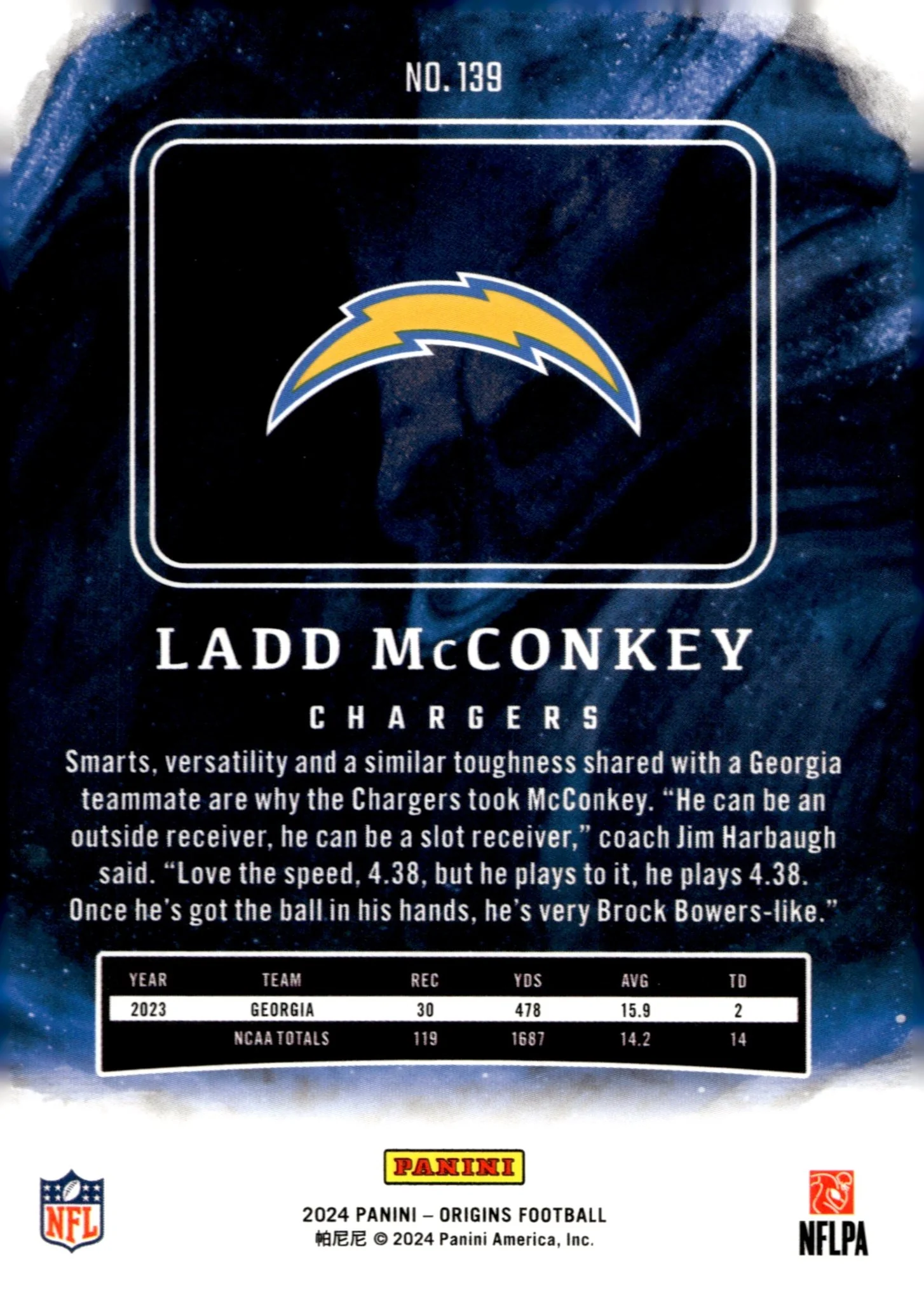 Ladd McConkey 2024 Panini Origins RC #139 #5 - Image 2