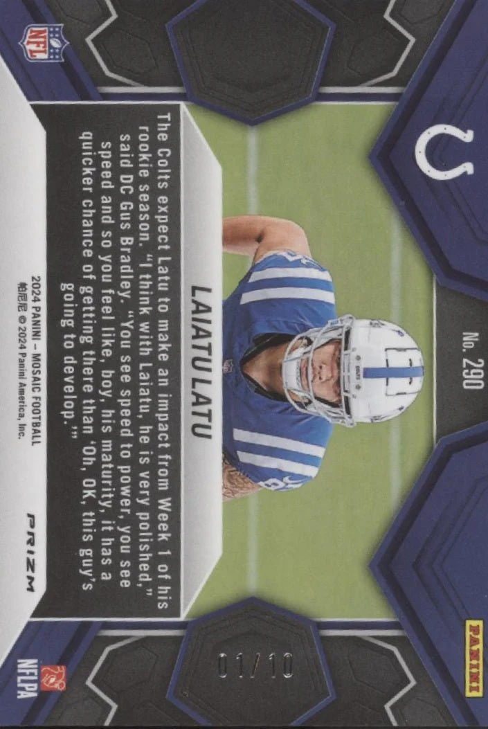 Laiatu Latu 2024 Panini Mosaic NFL Debut Lime Green Prizm RC 01/10 #290 - Image 2