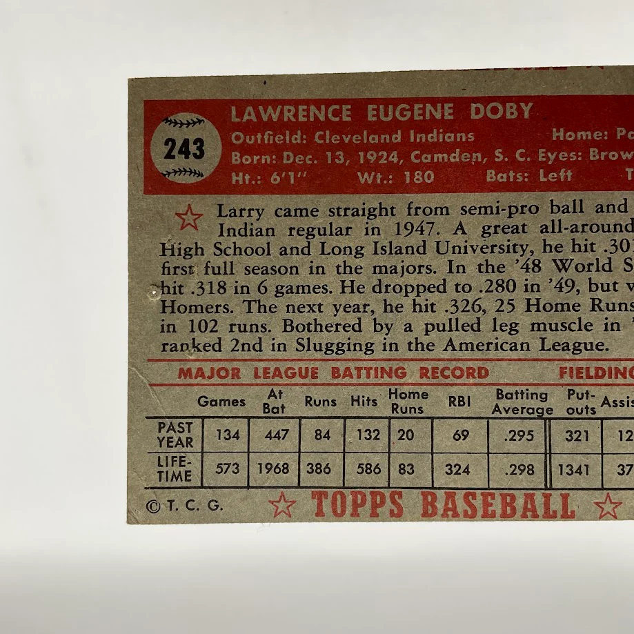 Larry Doby 1952 Topps #243 Cleveland Indians GD - Image 6