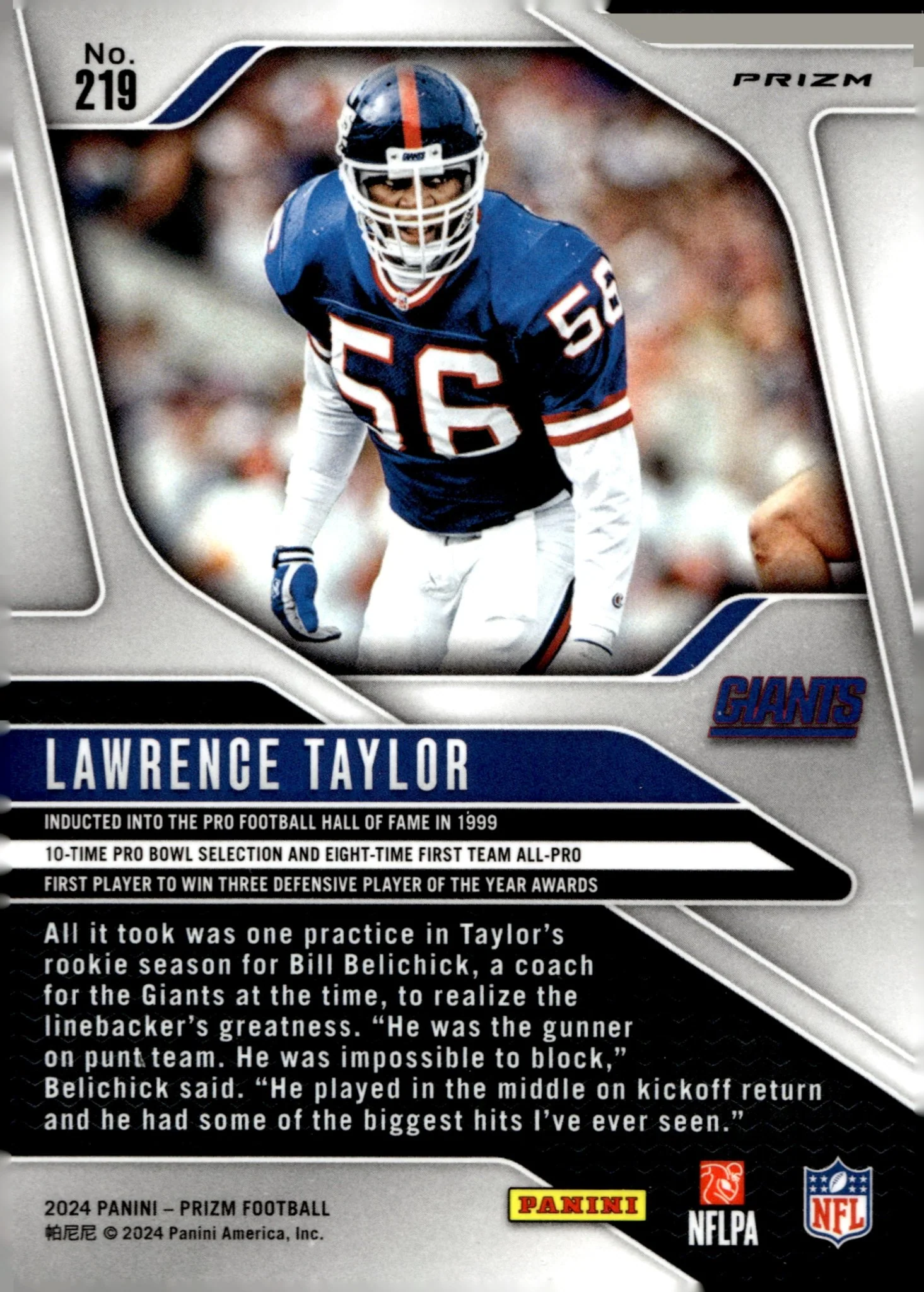 Lawrence Taylor 2024 Panini Prizm Neon Green Pulsar Prizm #219 - Image 2