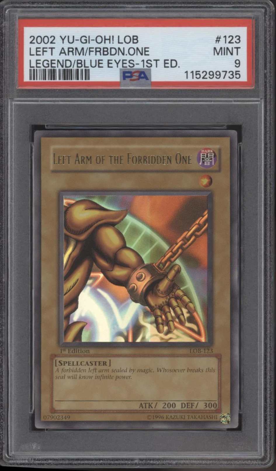 Left Arm of the Forbidden One Yu-Gi-Oh! LOB 1st Edition Glossy #123 PSA 9