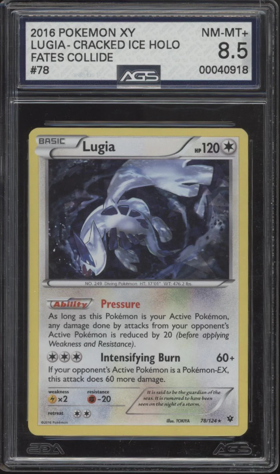 Lugia Pokemon Fates Collide Cracked Ice Holo #78 AGS 8.5