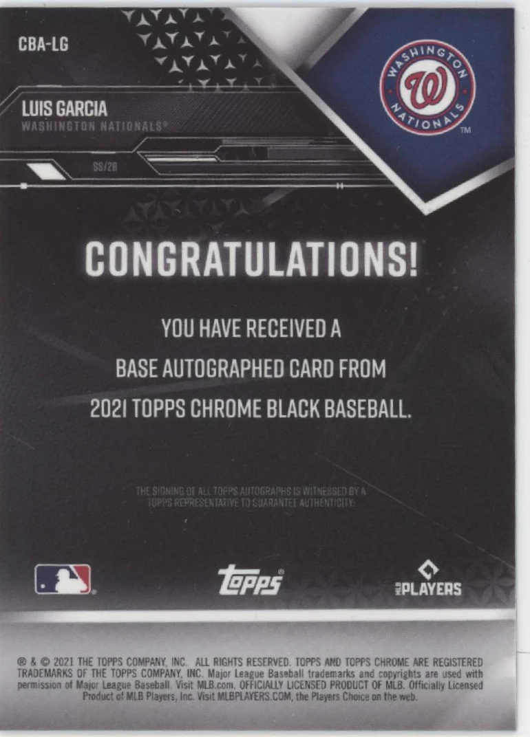 Luis Garcia 2021 Topps Chrome Black Gold Refractor RC Auto 37/50 #CBA-LG - Image 2