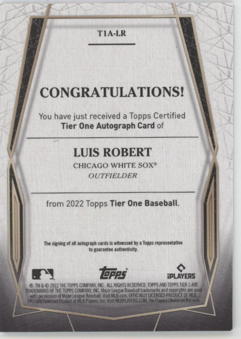 Luis Robert 2022 Topps Tier One Auto 1/10 #1A-LR - Image 2