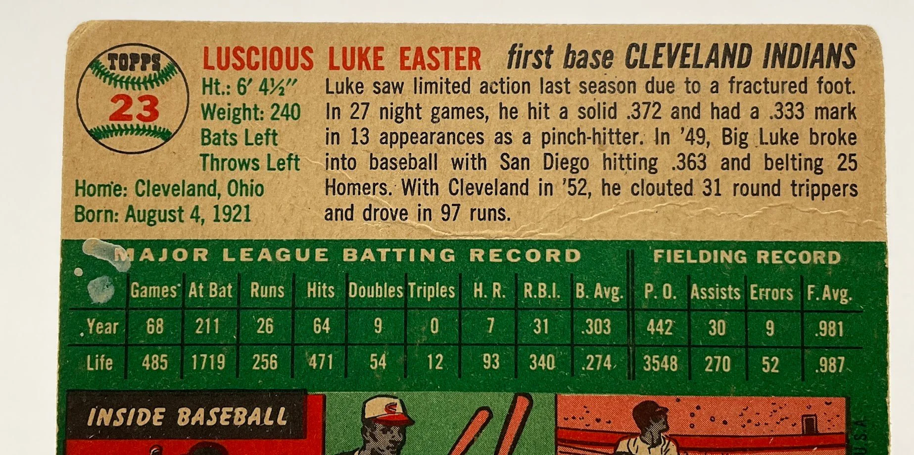 Luke Easter 1954 Topps #23 Cleveland Indians GD - Image 5