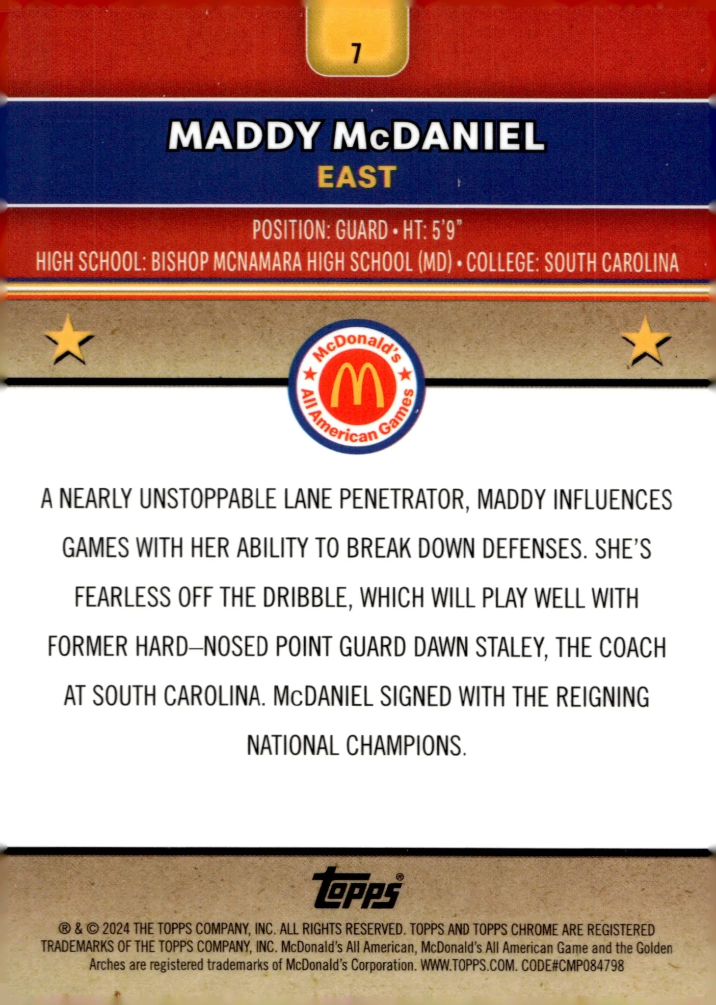 Maddy McDaniel 2024 Topps Chrome McDonald's All American Blue Ray Wave #7 - Image 2