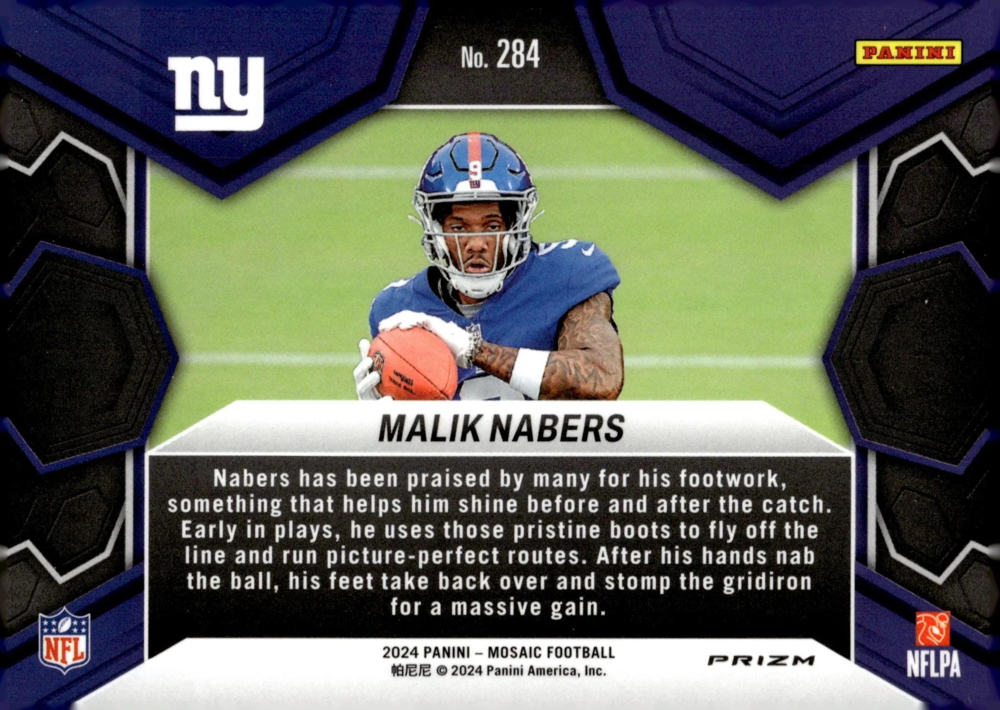 Malik Nabers 2024 Panini Mosaic NFL Debut Prizm RC #284 - Image 2