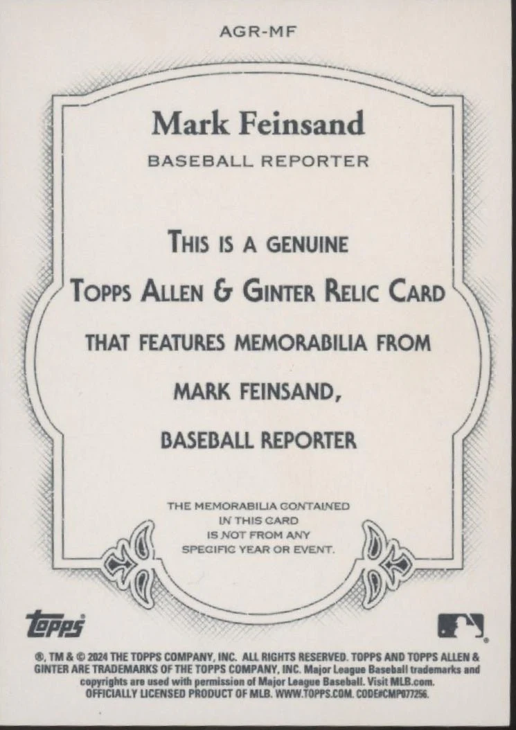 Mark Feinsand 2024 Topps Allen & Ginter Swatch #AGR-MF - Image 2
