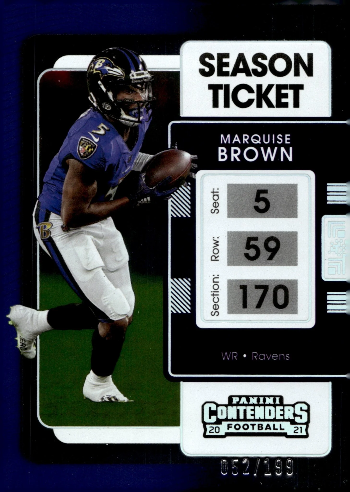 Marquise Brown 2021 Panini Contenders Season Ticket Purple 052/199 #8