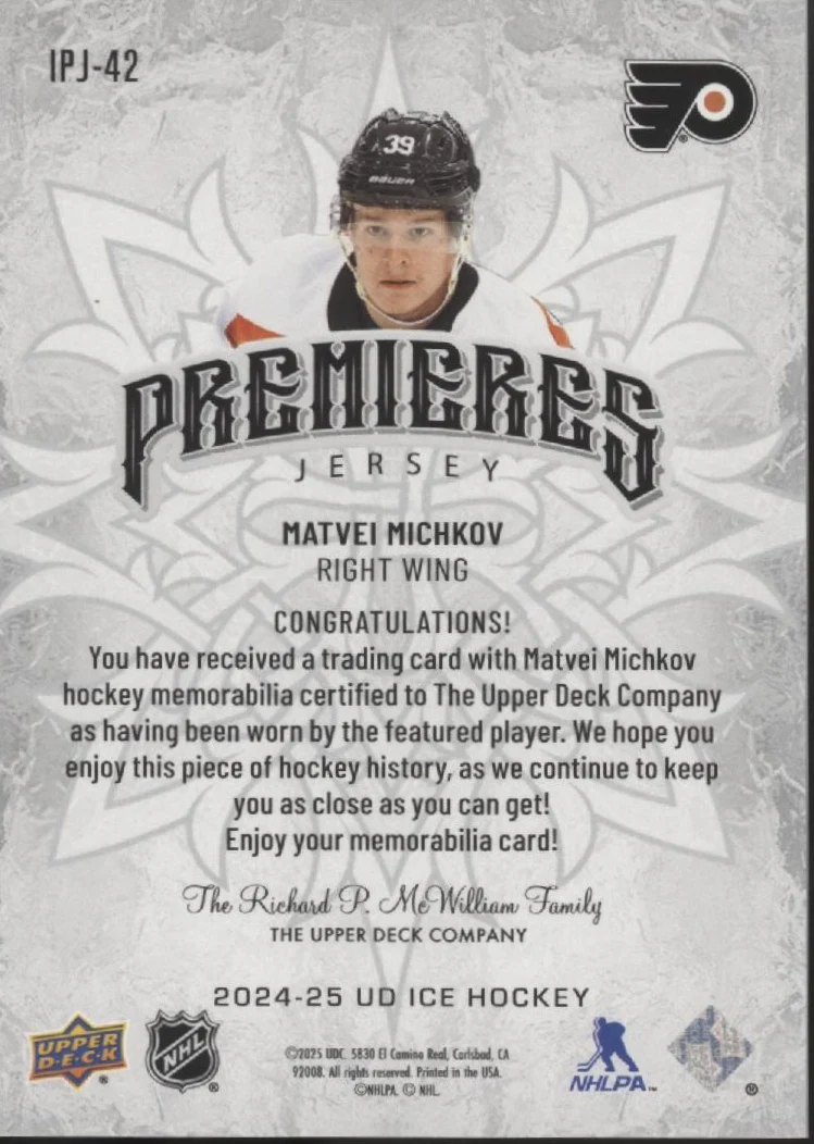 Matvei Michkov 2024-25 Upper Deck Ice Premieres Swatch #IPJ-42 - Image 2