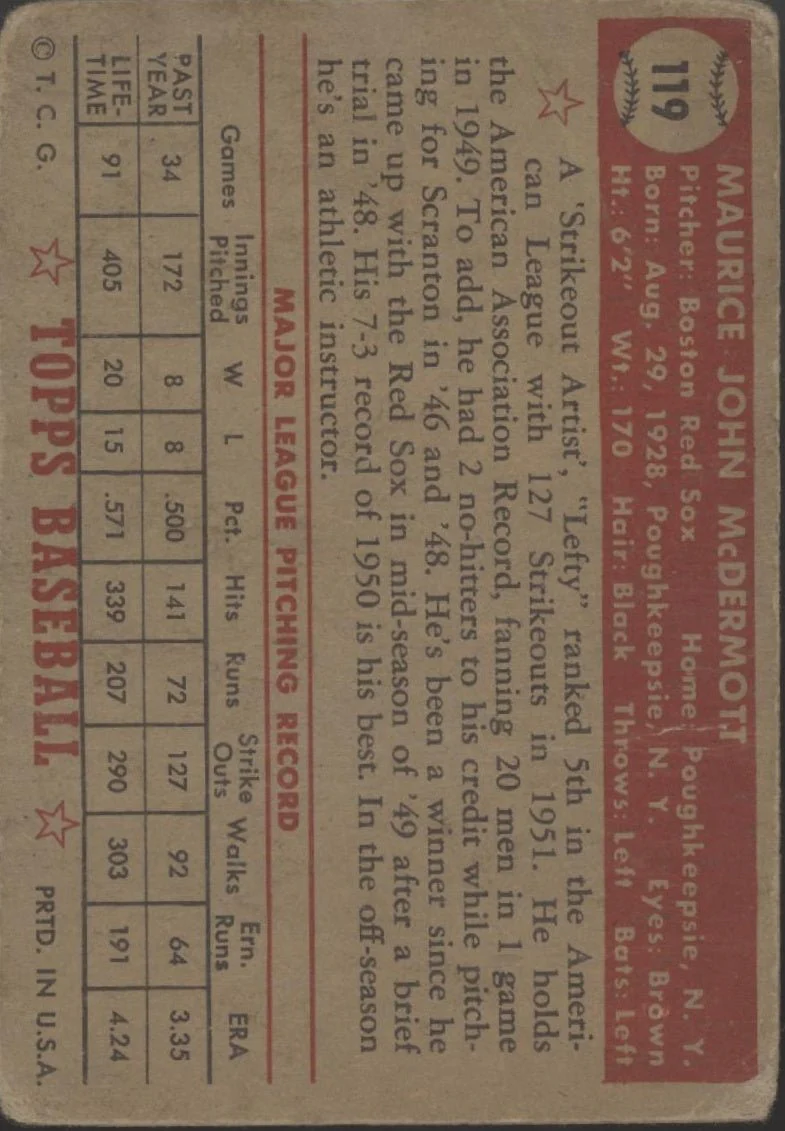 Maurice McDermott 1952 Topps #119 Boston Red Sox GD - Image 2