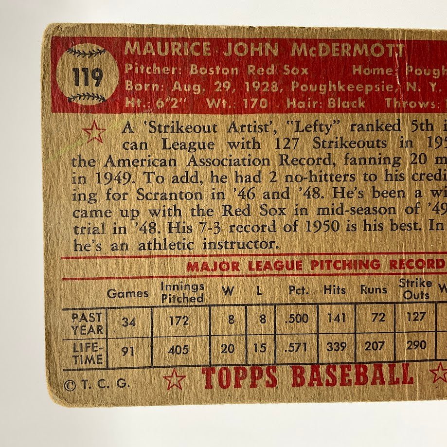 Maurice McDermott 1952 Topps #119 Boston Red Sox GD - Image 6
